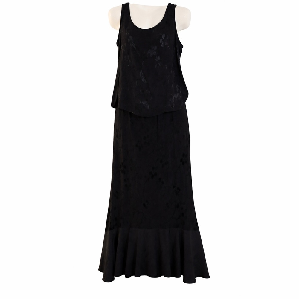 Vintage Y2K Black Burnout Floral 2 Pc Set Sz M Minimalist 90s Maxi Skirt Set